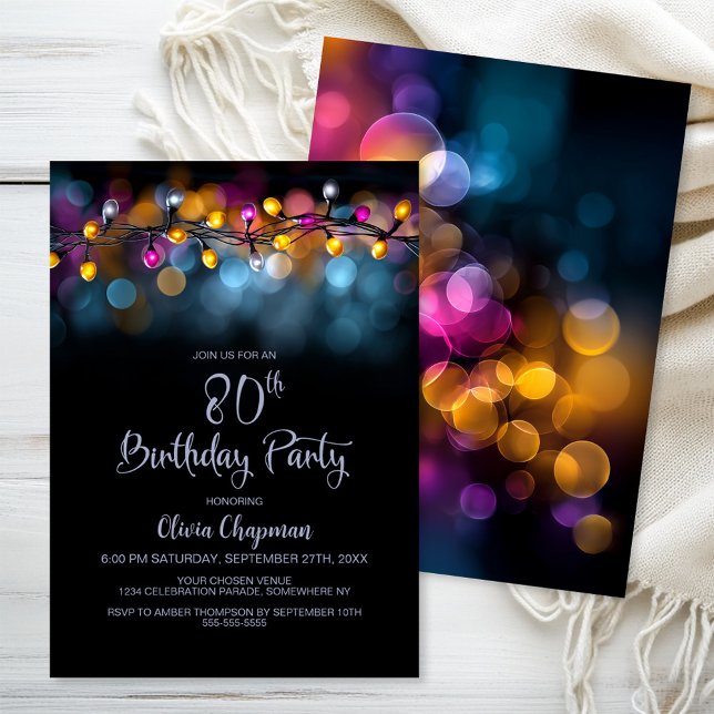 String Lights 80th Birthday Party Invitation (Creator Uploaded)