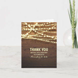 String Lights and Barn Wood Wedding Thank You Card