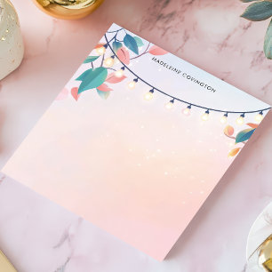 String Lights and Leaves Pastel Personalised Name Notepad