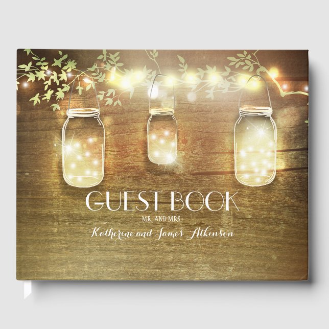 String Lights and Mason Jar Wedding Guest Book (Front)
