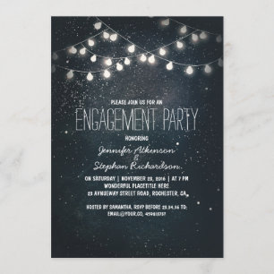 string lights and night sky stars engagement party invitation
