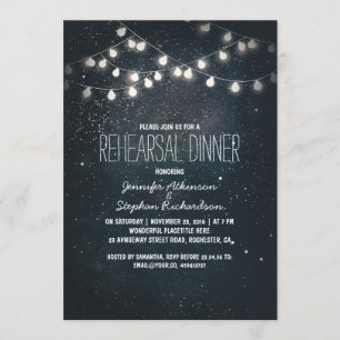 string lights and night sky stars rehearsal dinner invitation