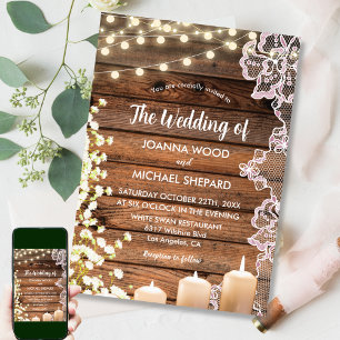 String Lights  Baby's Breath & Lace Wood Wedding Invitation