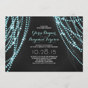 String lights Backdrop Turquoise Chalk Wedding Invitation