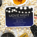 String lights backyard movie night 13th birthday invitation<br><div class="desc">Let's celebrate your 13th kids birthday with this fun social distancing birthday party,  a backyard movie night featuring yellow glowing string lights,  stars and black and blue ombre night sky with a neon style font.</div>