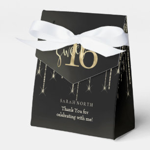 String Lights & Balloons Sweet 16 Black/Gold ID473 Favour Box
