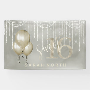 String Lights & Balloons Sweet 16 Champagne ID473 Banner