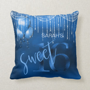 String Lights & Balloons Sweet 16 Dk Blue ID473 Cushion