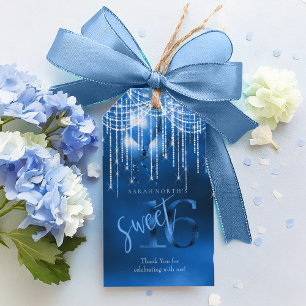 String Lights & Balloons Sweet 16 Dk Blue ID473 Gift Tags