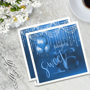 String Lights & Balloons Sweet 16 Dk Blue ID473 Napkin