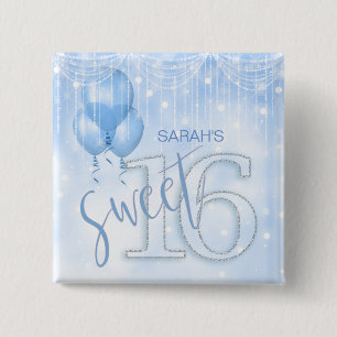 String Lights & Balloons Sweet 16 Lt. Blue ID473 15 Cm Square Badge