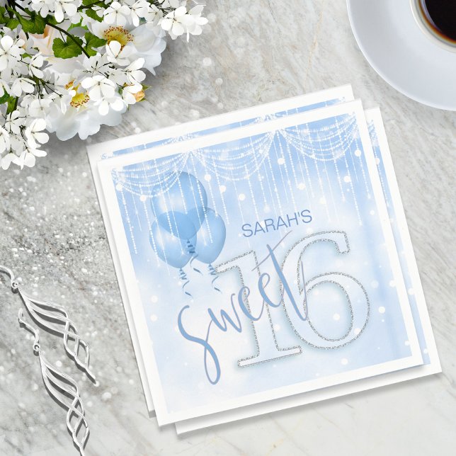 String Lights & Balloons Sweet 16 Lt. Blue ID473 Napkin (Creator Uploaded)