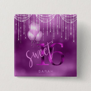String Lights & Balloons Sweet 16 Orchid ID473 15 Cm Square Badge