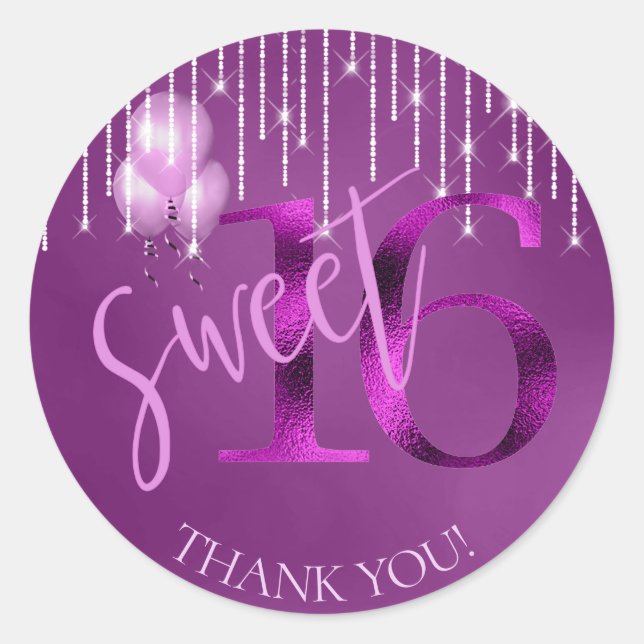 String Lights & Balloons Sweet 16 Orchid ID473 Classic Round Sticker (Front)
