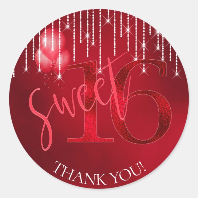 String Lights & Balloons Sweet 16 Red ID473 Classic Round Sticker (Front)