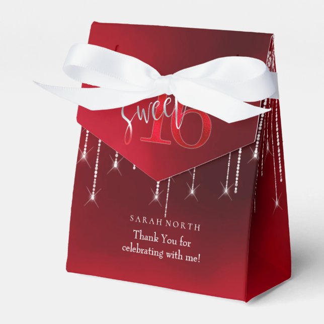 String Lights & Balloons Sweet 16 Red ID473 Favour Box (Front Side)