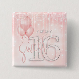 String Lights & Balloons Sweet 16 Rose Gold ID473 15 Cm Square Badge