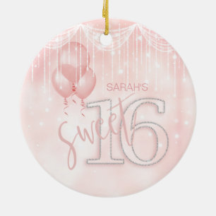 String Lights & Balloons Sweet 16 Rose Gold ID473 Ceramic Tree Decoration