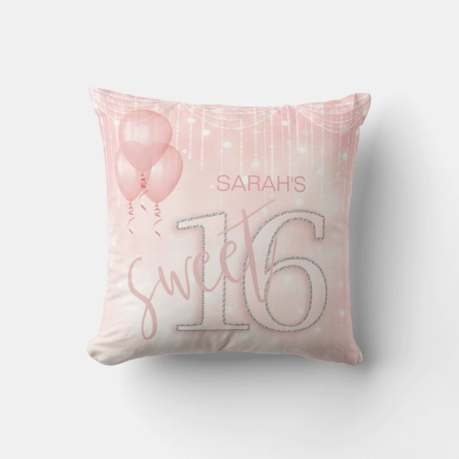 String Lights & Balloons Sweet 16 Rose Gold ID473 Cushion (Front)