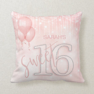 String Lights & Balloons Sweet 16 Rose Gold ID473 Cushion