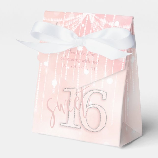 String Lights & Balloons Sweet 16 Rose Gold ID473 Favour Box (Front Side)