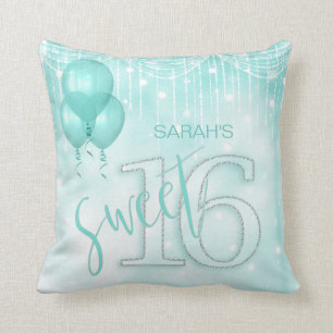 String Lights & Balloons Sweet 16 Teal ID473 Cushion