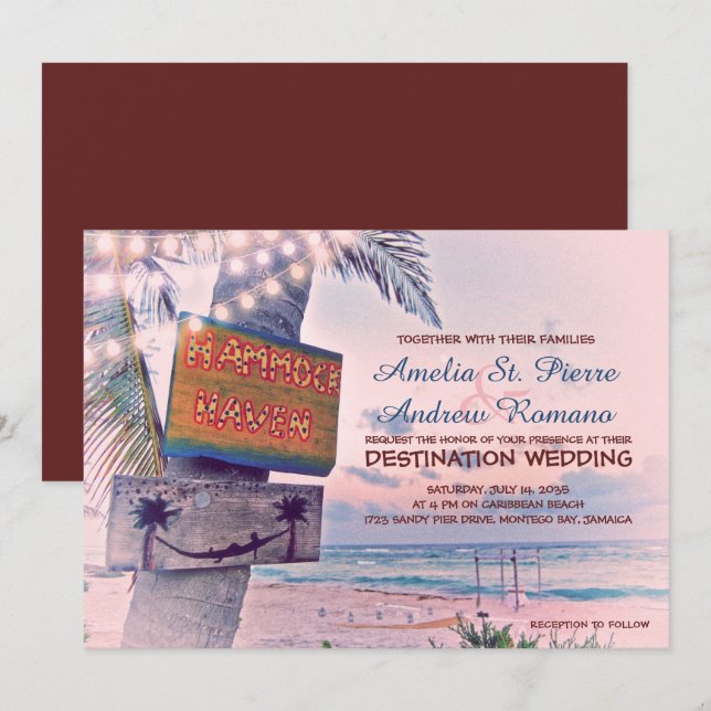 String Lights Beach Destination Wedding Invitation (Front/Back)