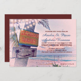 String Lights Beach Destination Wedding Invitation