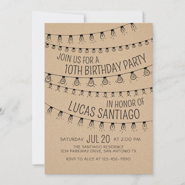 String Lights Birthday Invitation (Front)