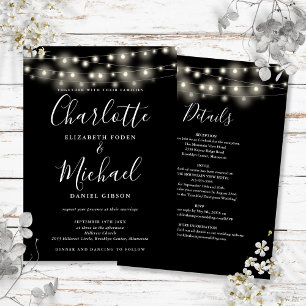 String Lights Black And White All In One Wedding Invitation