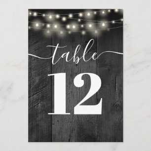 String Lights Black Barn Wood Boho Table Number