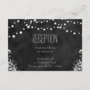 String Lights Black Chalkboard Reception Card