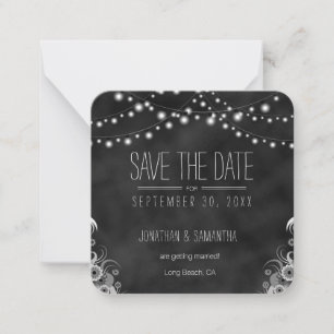 String Lights Black Chalkboard Save The Date Card