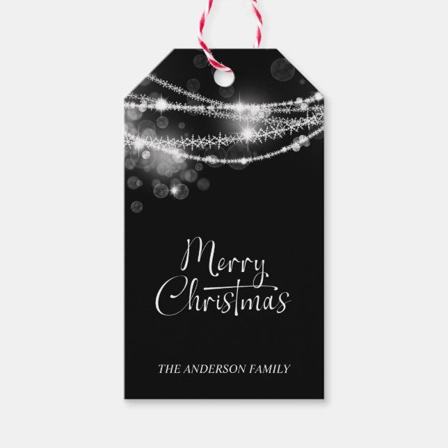 String Lights Black Christmas Gift Tags (Front)