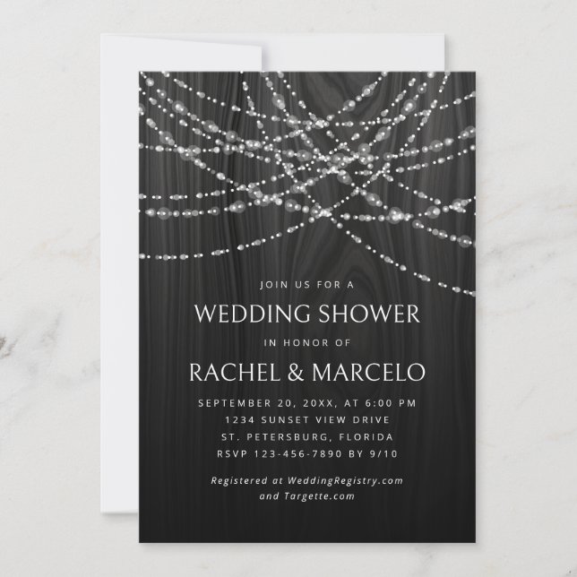 String Lights Black Rustic Couples Wedding Shower Invitation (Front)