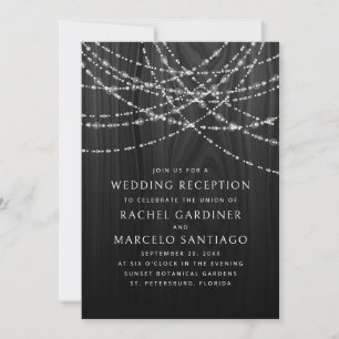 String Lights Black Rustic Wedding Reception Invitation