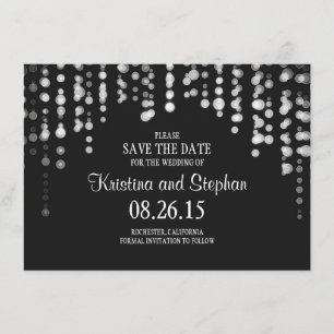 string lights black SAVE THE DATE cards