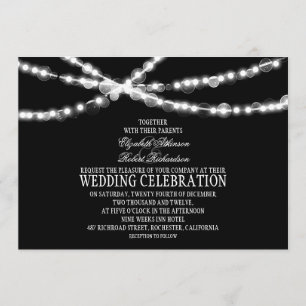 string lights black wedding invitation