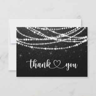 String Lights Black White Flat Thank You Card