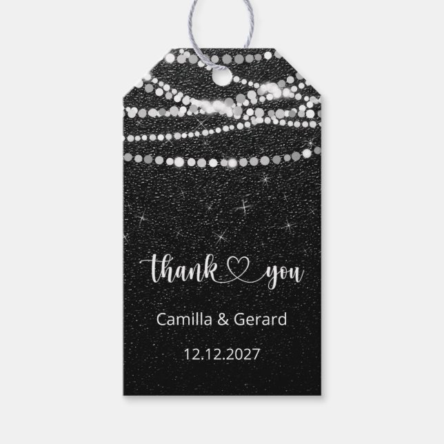 String Lights Black White Thank You Gift Tag (Front)