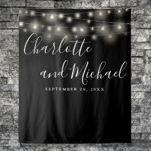 String Lights Black White Wedding Photo Backdrop Tapestry