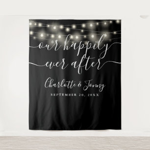 String Lights Black White Wedding Photo Backdrop Tapestry