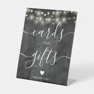 String Lights Black Wood Script Cards And Gifts Pedestal Sign