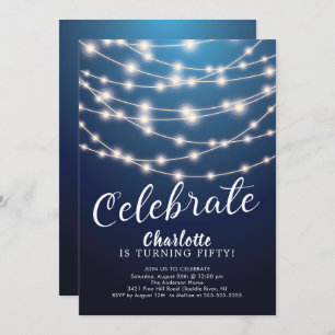 String Lights Blue Celebrate Birthday Invitation