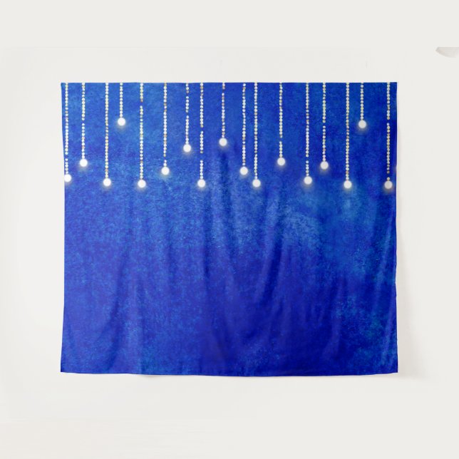 String Lights Blue Christmas Photo Booth Backdrop Tapestry (Front (Horizontal))