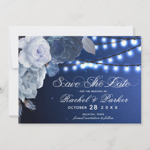 String lights Blue Elegant Wedding Save The Date