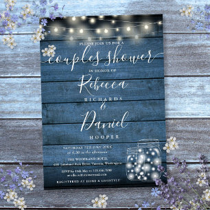 String Lights Blue Jars Script Couples Shower Invitation