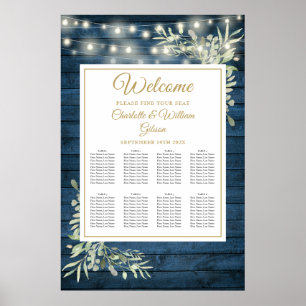 String Lights Blue Rustic Floral Seating Chart