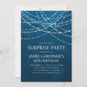 String Lights Blue Surprise Birthday Invitation