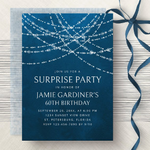 String Lights Blue Surprise Birthday Invitation